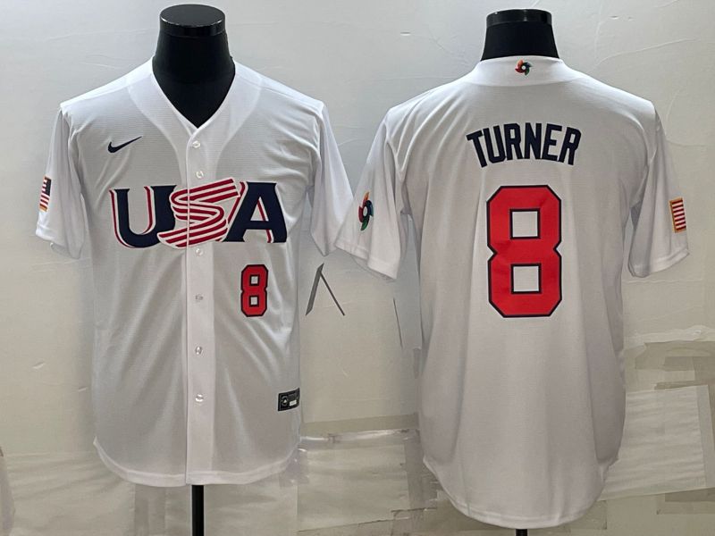 Men 2023 World Cub USA 8 Turner White Nike MLB Jersey5